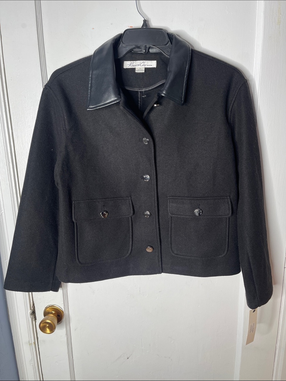 Kenneth Cole Jacket M Black Felt Silver Button Front New Classy Office Ladies